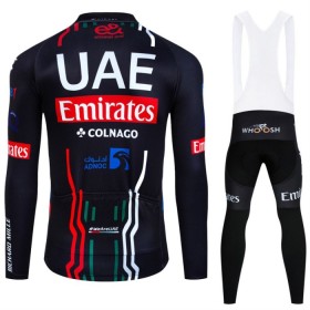 Set Fietsshirt Lange Mouw + Lange Koersbroek 2024 UAE TEAM EMIRATES Zwart